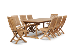 Ihland Rectangular Teak Outdoor Dining Table with Double Extensions and Umbrella Hole - Ornate Home