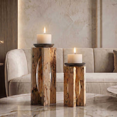 Ilva Woodtone Wood Candleholders (Set of 2) - Ornate Home