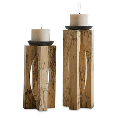 Ilva Woodtone Wood Candleholders (Set of 2) - Ornate Home