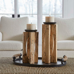 Ilva Woodtone Wood Candleholders (Set of 2) - Ornate Home