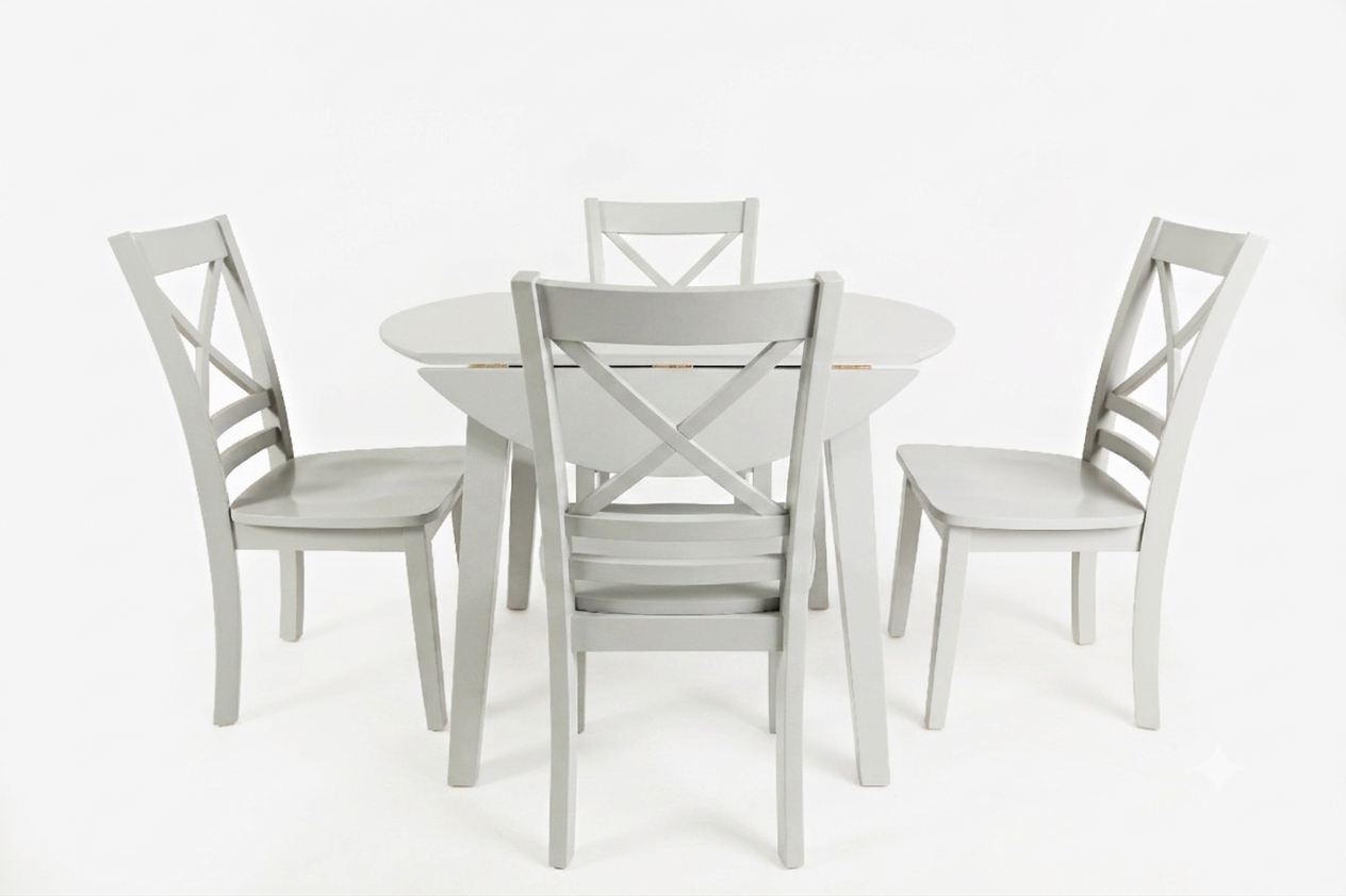Simplicity Dove Round Drop Leaf Table w/ 4 X-Back Chairs