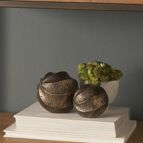 Imani Antiqued Gold Large Sculptural Textured Metal Decorative Orb Object