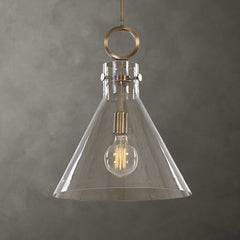 Imbuto Brass Funnel Glass 1 Light Pendant - Ornate Home