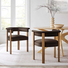 Imogen Chocolate Brown Deep Brown Performance Velvet Barrel Dining Chairs (Set of 2) - Ornate Home