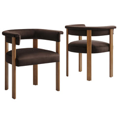 Imogen Chocolate Brown Deep Brown Performance Velvet Barrel Dining Chairs (Set of 2) - Ornate Home