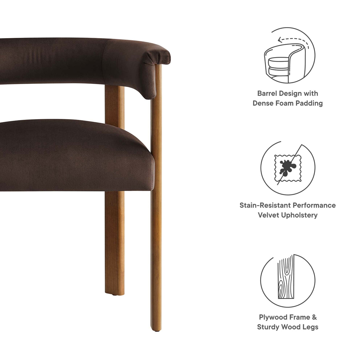 Imogen Chocolate Brown Deep Brown Performance Velvet Barrel Dining Chairs (Set of 2) - Ornate Home