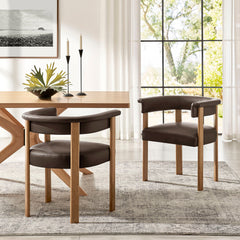 Imogen Espresso/Dark Brown Premium Vegan Leather Barrel Dining Chairs (Set of 2) - Ornate Home
