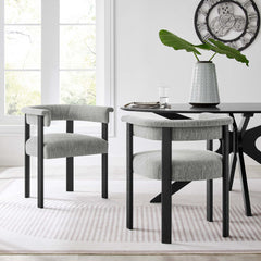 Imogen Heathered Weave Gray Black Fabric Upholstered Barrel Dining Chairs (Set of 2) - Ornate Home