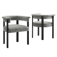 Imogen Heathered Weave Gray Black Fabric Upholstered Barrel Dining Chairs (Set of 2) - Ornate Home