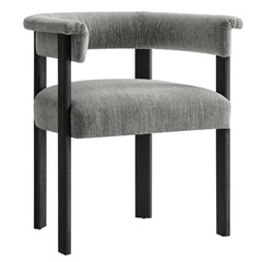 Imogen Heathered Weave Gray Black Fabric Upholstered Barrel Dining Chairs (Set of 2) - Ornate Home