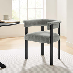 Imogen Heathered Weave Gray Black Fabric Upholstered Barrel Dining Chairs (Set of 2) - Ornate Home