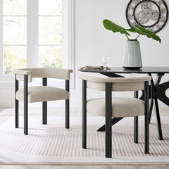 Imogen Heathered Weave Ivory/Black Fabric Upholstered Barrel Dining Chairs (Set of 2) - Ornate Home
