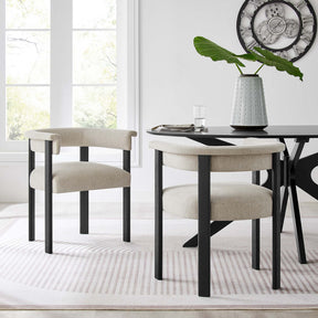Imogen Heathered Weave Ivory/Black Fabric Upholstered Barrel Dining Chairs (Set of 2) - Ornate Home