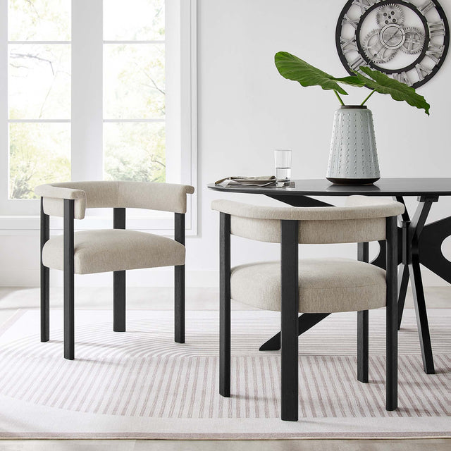Imogen Heathered Weave Ivory/Black Fabric Upholstered Barrel Dining Chairs (Set of 2) - Ornate Home