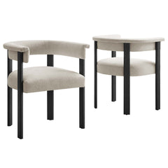 Imogen Heathered Weave Ivory/Black Fabric Upholstered Barrel Dining Chairs (Set of 2) - Ornate Home
