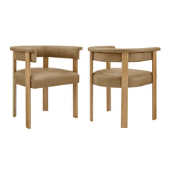 Imogen Toast/Dark Brown Premium Vegan Leather Barrel Dining Chairs (Set of 2) - Ornate Home