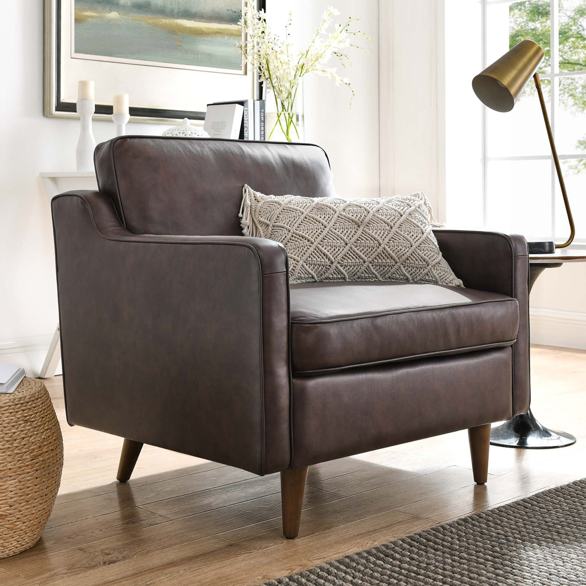 Impart Brown Genuine Leather Armchair - Ornate Home