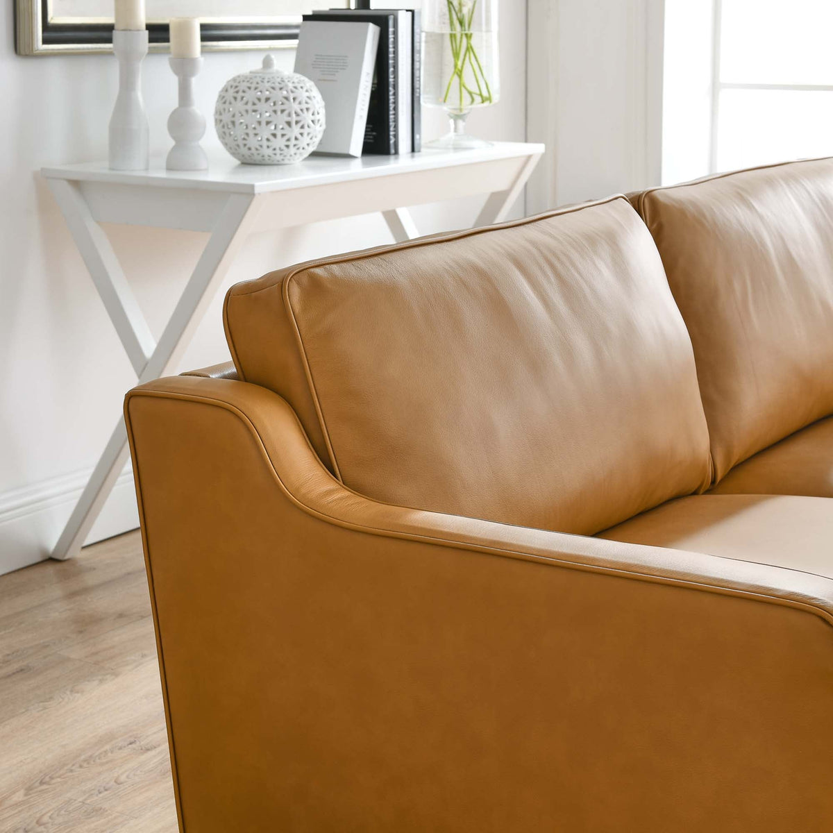 Impart Tan Genuine Leather Sofa - Ornate Home