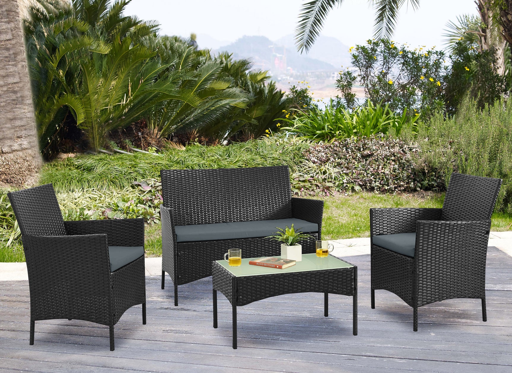 Imperia Patio 4-Person Conversation Set with Coffee Table with Grey Cushions - Ornate Home