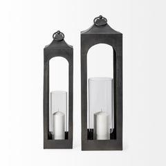 Ina Charcoal Short Metal Candle Holder Lantern - Ornate Home