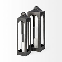 Ina Charcoal Short Metal Candle Holder Lantern - Ornate Home