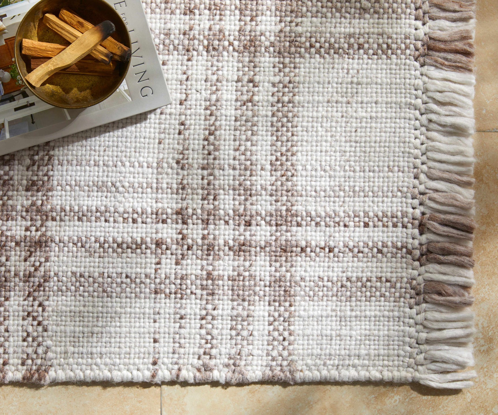 Inara Light Brown Plaid Hand Woven Area Rug - Ornate Home