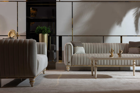 Inci Ivory Velvet Living Room Set / 4pc - Ornate Home