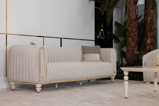 Inci Ivory Velvet Living Room Set / 4pc - Ornate Home