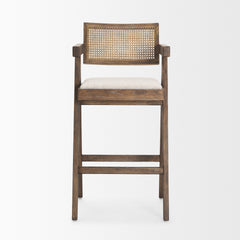 Indie Medium Brown Wood with Cane Bar Stool