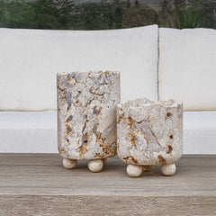 Indoor-Outdoor Quarried Stone Brown/White Candleholders (Set of 2) - Ornate Home