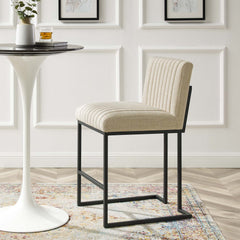 Indulge Beige Channel Tufted Fabric Counter Stool - Ornate Home