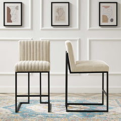 Indulge Beige Channel Tufted Fabric Counter Stools (Set of 2) - Ornate Home