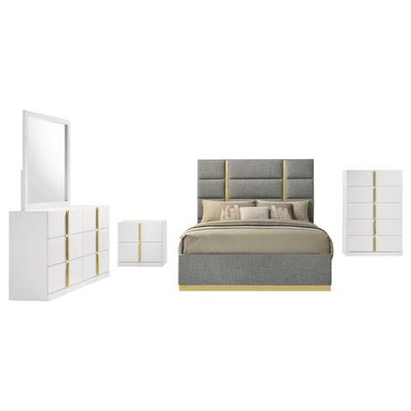 Ines Grey/White High Gloss 5-piece Queen Bedroom Set - Ornate Home
