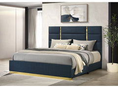 Ines Navy 52-inch Fabric Upholstered Eastern King Panel Bed - Ornate Home