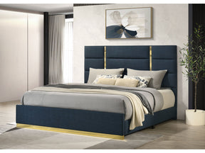 Ines Navy 52-inch Fabric Upholstered Eastern King Panel Bed - Ornate Home