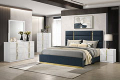 Ines Navy 52-inch Fabric Upholstered Eastern King Panel Bed - Ornate Home