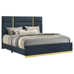 Ines Navy 52-inch Fabric Upholstered Queen Panel Bed - Ornate Home