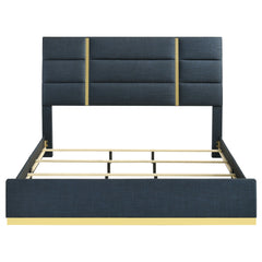 Ines Navy 52-inch Fabric Upholstered Queen Panel Bed - Ornate Home