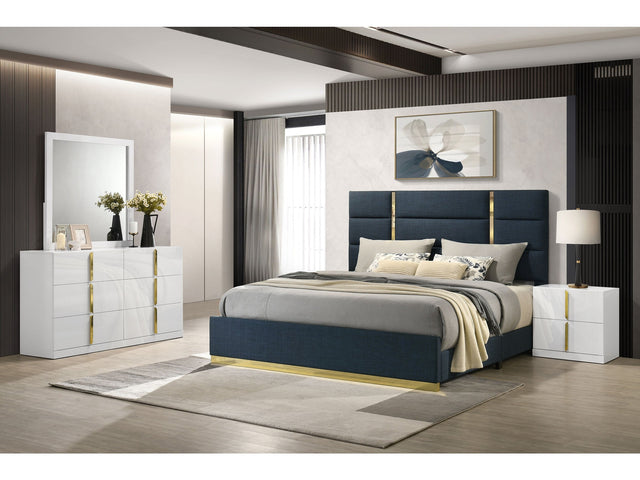 Ines Navy/White High Gloss 4-piece Eastern King Bedroom Set - Ornate Home
