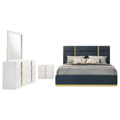 Ines Navy/White High Gloss 4-piece Queen Bedroom Set - Ornate Home