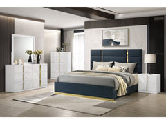 Ines Navy/White High Gloss 5-piece Eastern King Bedroom Set - Ornate Home
