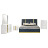 Ines Navy/White High Gloss 5-piece Eastern King Bedroom Set - Ornate Home