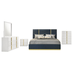 Ines Navy/White High Gloss 5-piece Queen Bedroom Set - Ornate Home