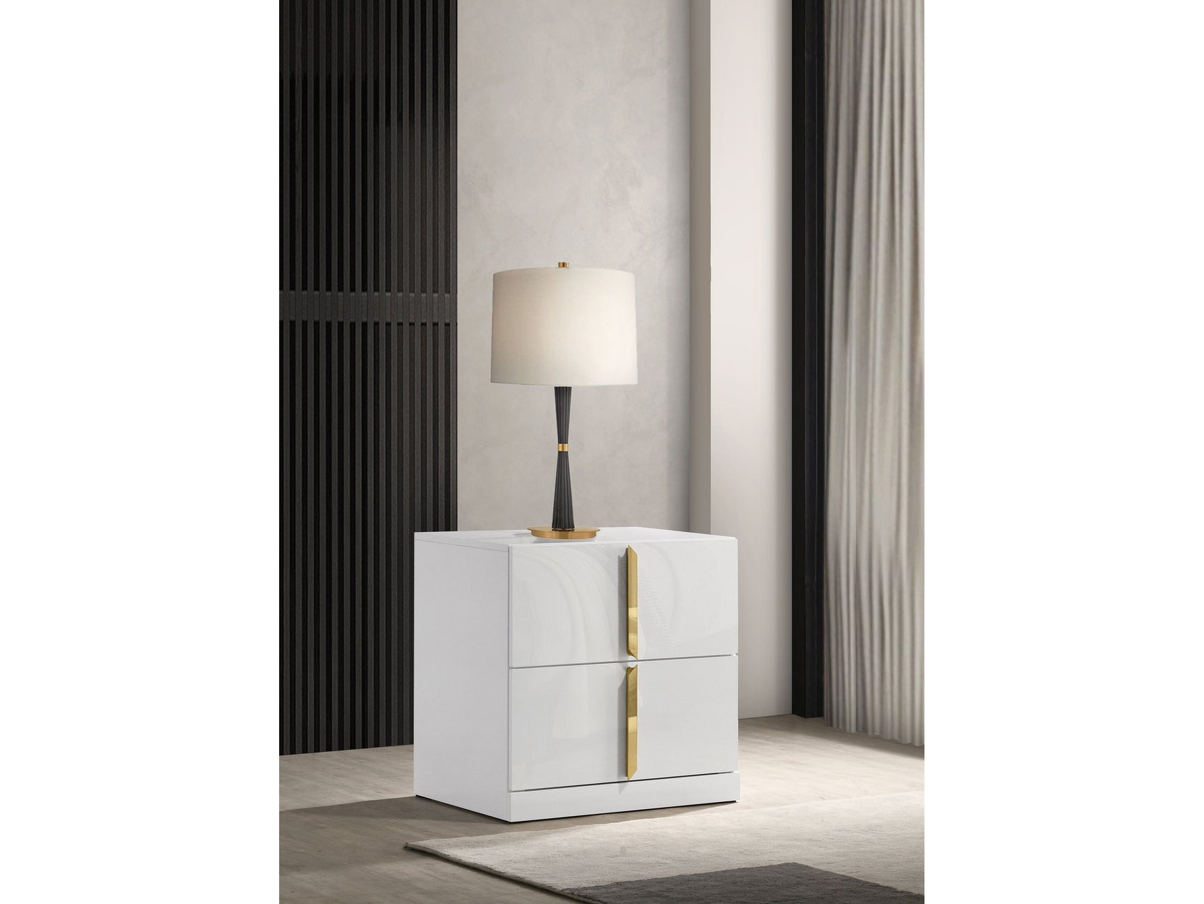 Ines White High Gloss 2-drawer Nightstand Bedside Table - Ornate Home