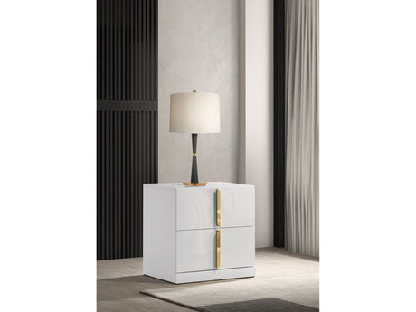 Ines White High Gloss 2-drawer Nightstand Bedside Table - Ornate Home