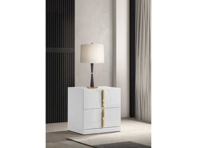 Ines White High Gloss 2-drawer Nightstand Bedside Table - Ornate Home