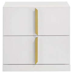 Ines White High Gloss 2-drawer Nightstand Bedside Table - Ornate Home