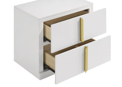 Ines White High Gloss 2-drawer Nightstand Bedside Table - Ornate Home