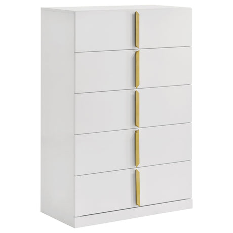 Ines White High Gloss 5-drawer Bedroom Chest of Drawers - Ornate Home