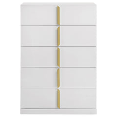 Ines White High Gloss 5-drawer Bedroom Chest of Drawers - Ornate Home